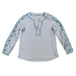 Vineyard Vines Blouse Womens Blue Striped Embroidered Long Sleeve Size Medium‎